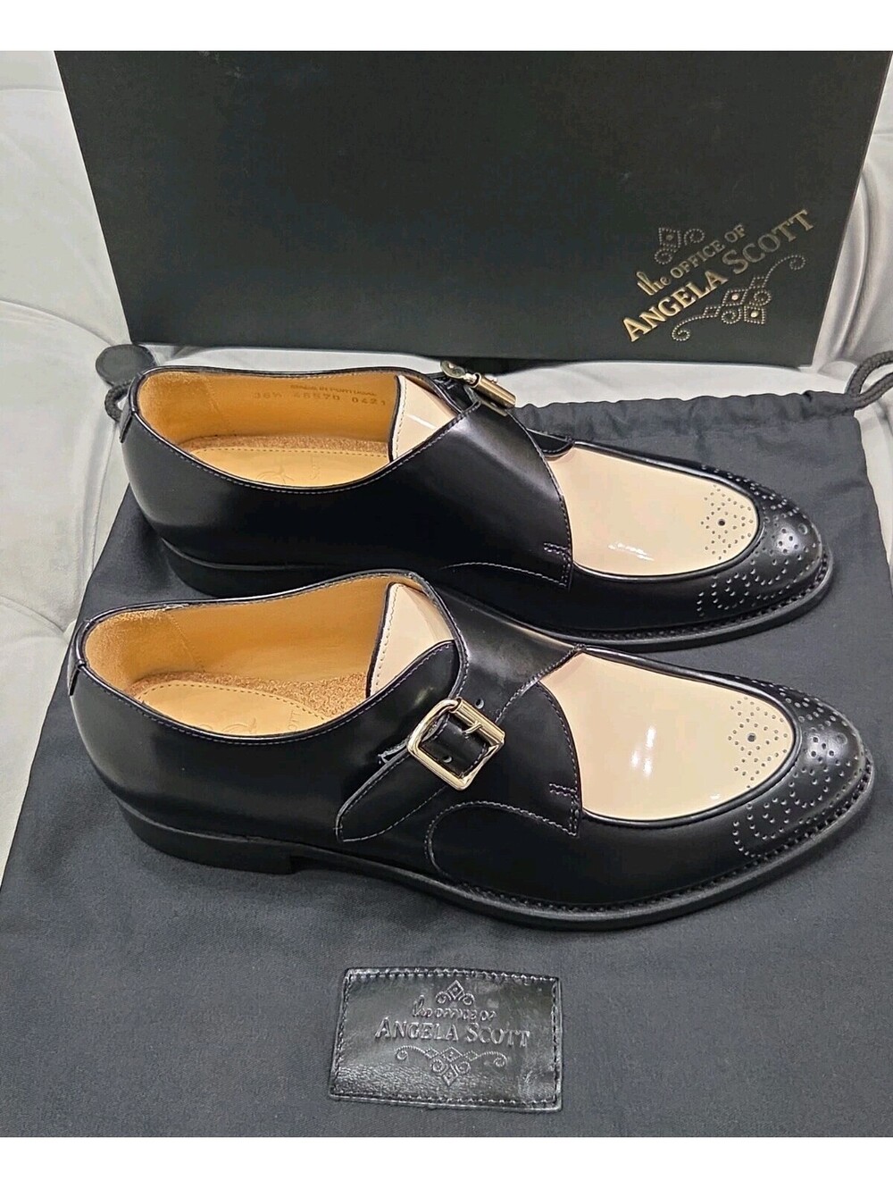 The Office Of Angela Scott Mr Georgie Monkstrap Black White Women Shoes 36.5 6.5 - Picture 9 of 13